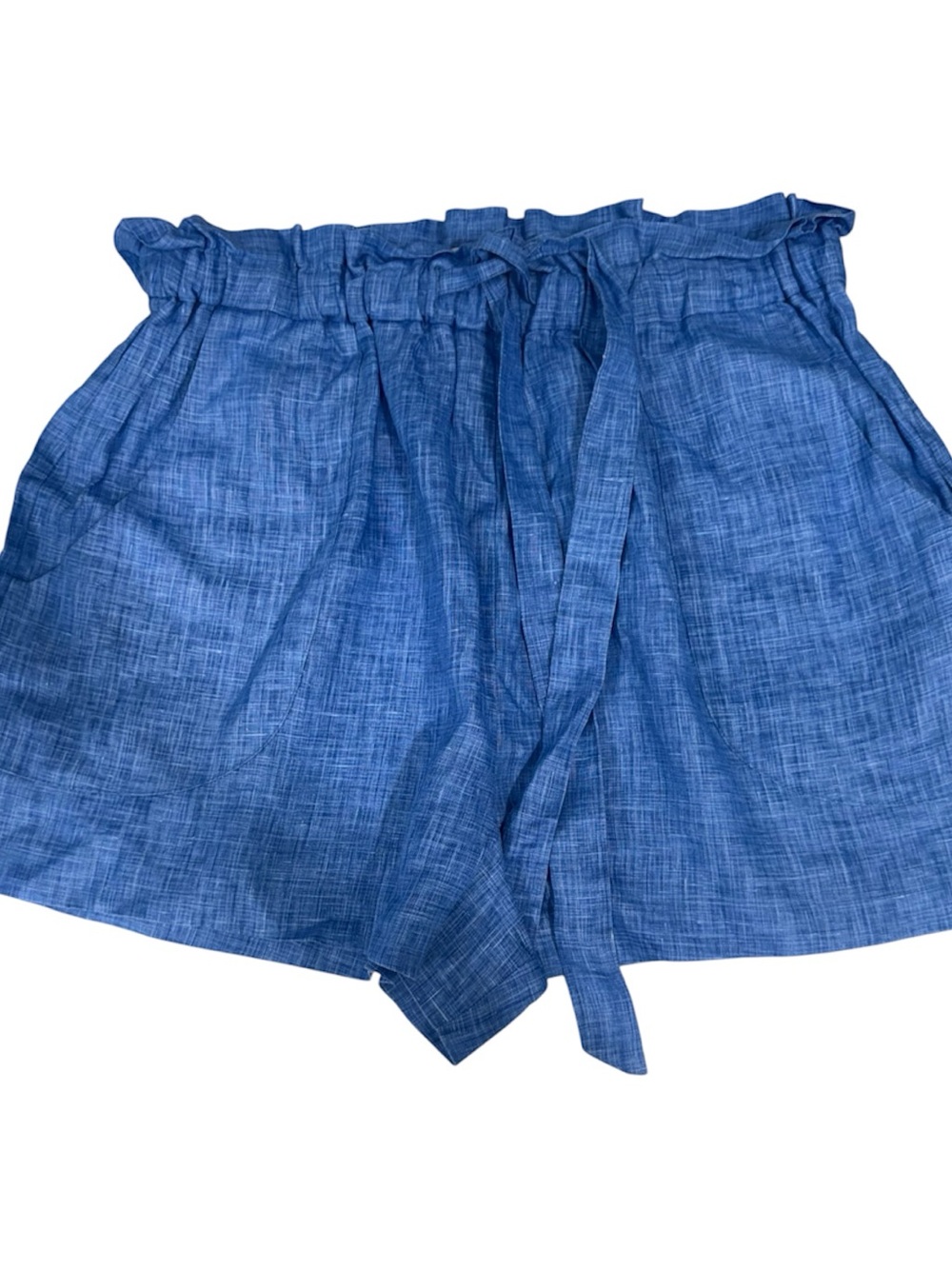 Milly Blue High-Waist Tie Front Shorts 100% linen size M